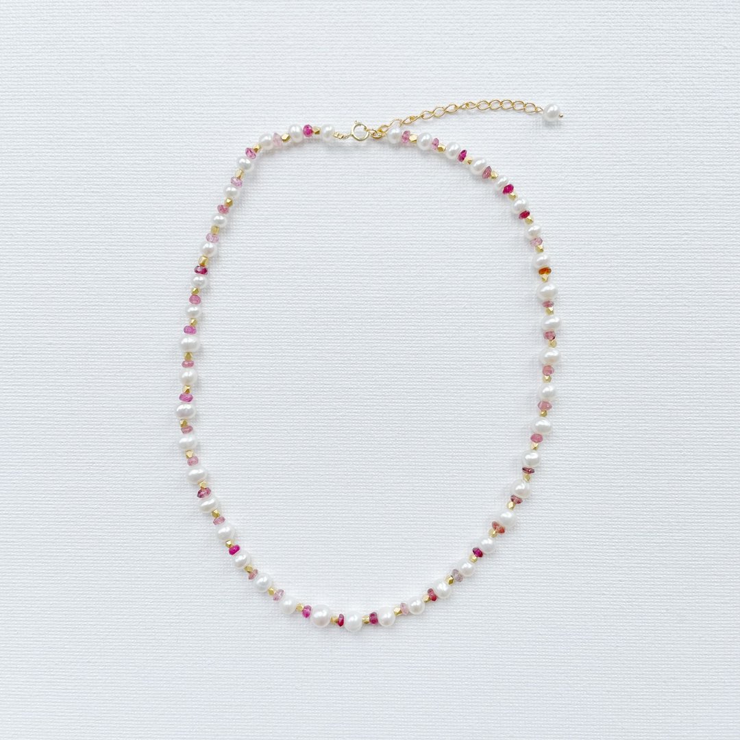 KARAFURU Freshwater Pearl and Pink Tourmaline Choker - 项链 - 珍珠 粉红色