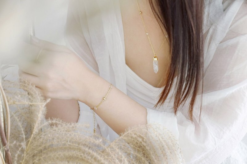 净化 x 白水晶 锆石 诞生石 定制化 18K金【沉睡的马丘比丘】项链 - 项链 - 宝石 白色