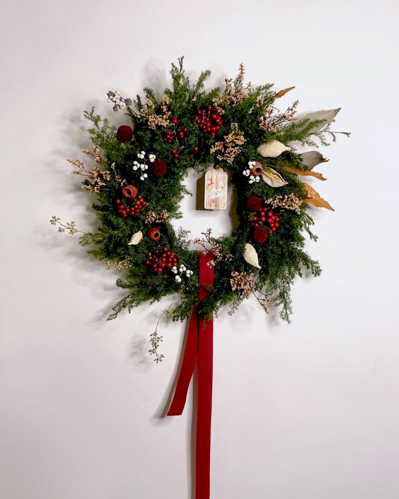 【干燥花不凋花】欢乐绵长不凋雪松圣诞花圈 - 干燥花/捧花 - 植物．花 绿色