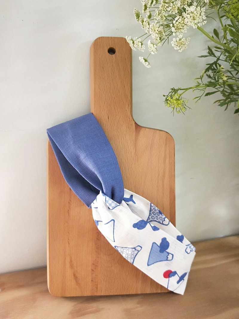 交叉发带-细版松紧-富士山拼色 - 发带/发箍 - 棉．麻 蓝色