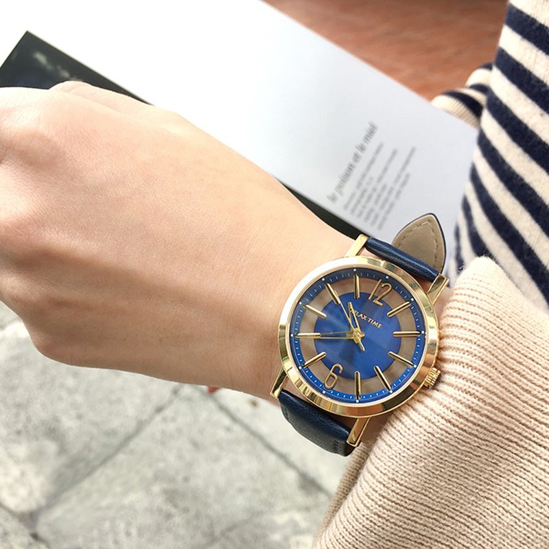 【福利品】RELAX TIME轻熟时尚镂空腕表-金x蓝 RT-56-13S - 女表 - 其他金属 金色