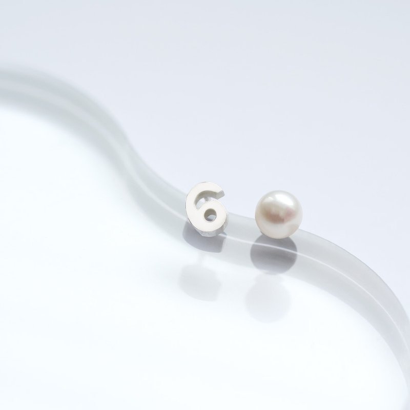 数字 & 六月诞生石珍珠耳环 925银 - 耳环/耳夹 - 其他金属 绿色