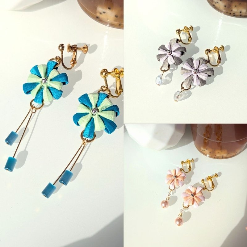 时尚质感缠花耳饰  轮花耳饰 手作原创工艺 - 耳环/耳夹 - 绣线 蓝色