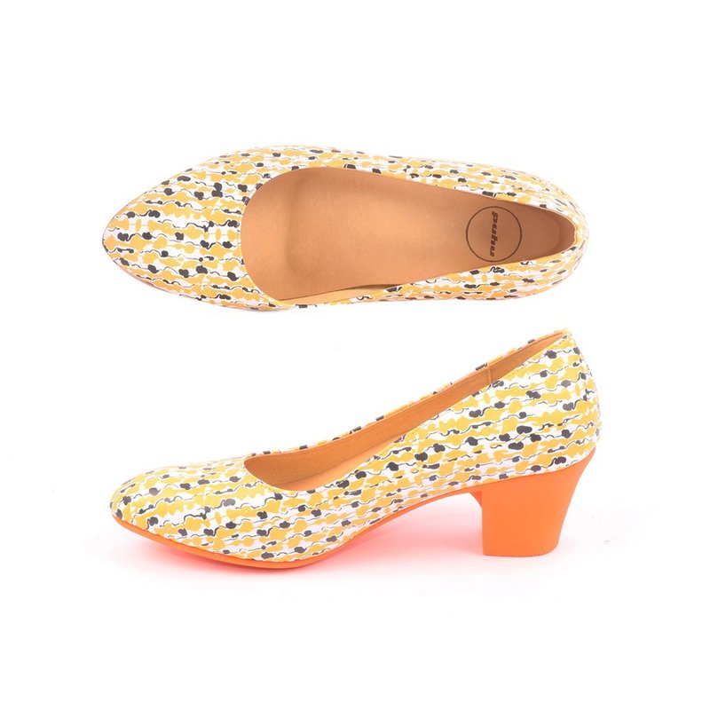 MIT【减压稳足跟鞋-桔】足弓支撑 粗跟鞋 洋装 防泼水 不脱胶 - 高跟鞋 - 人造皮革 橘色