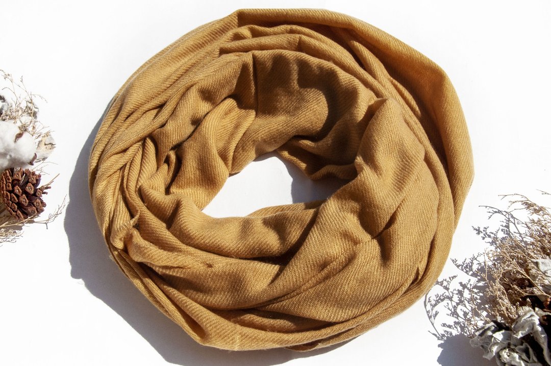 喀什米尔Cashmere/羊绒围巾/纯羊毛围巾披巾/戒指绒披肩-咖啡拿铁 - 围巾/披肩 - 羊毛 多色