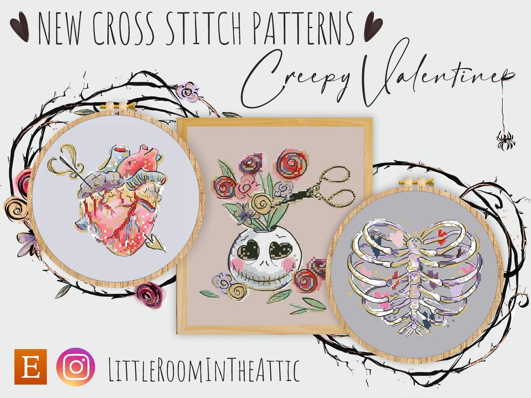 Creepy Valentine: Set of 3 PDF cross stitch patterns - 手工艺教程/工具书 - 其他材质 