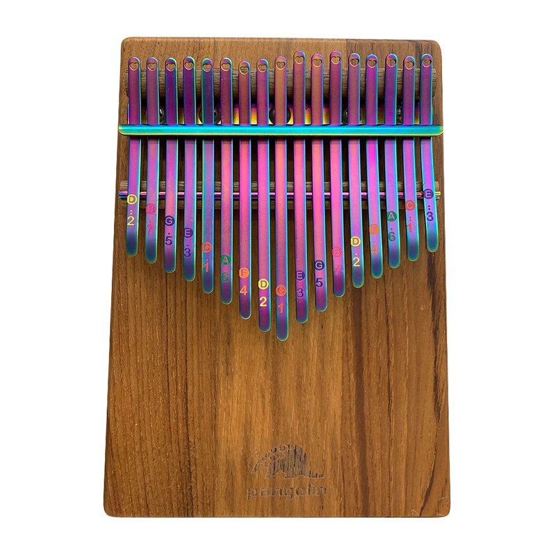 缅甸柚木板式卡林巴琴 镀钛五彩琴键 送调音器+书包+透明琴架 - 吉他/乐器 - 木头 咖啡色