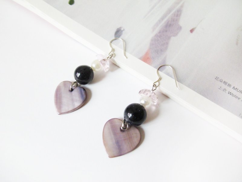 mint neiff-蓝沙石粉红玻璃小帽盖耳环 夹式/穿式 - 耳环/耳夹 - 宝石 紫色