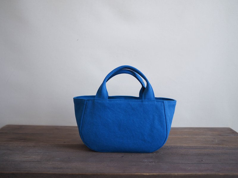 Made-to-order round tote with lid S blue - 手提包/手提袋 - 棉．麻 蓝色