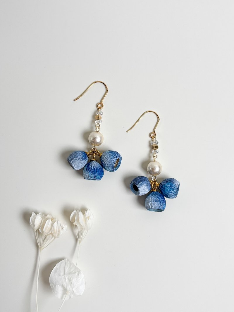 果实种子 - 蓝色铃铛果 - 棉珍珠耳环/耳夹 - 耳环/耳夹 - 植物．花 蓝色