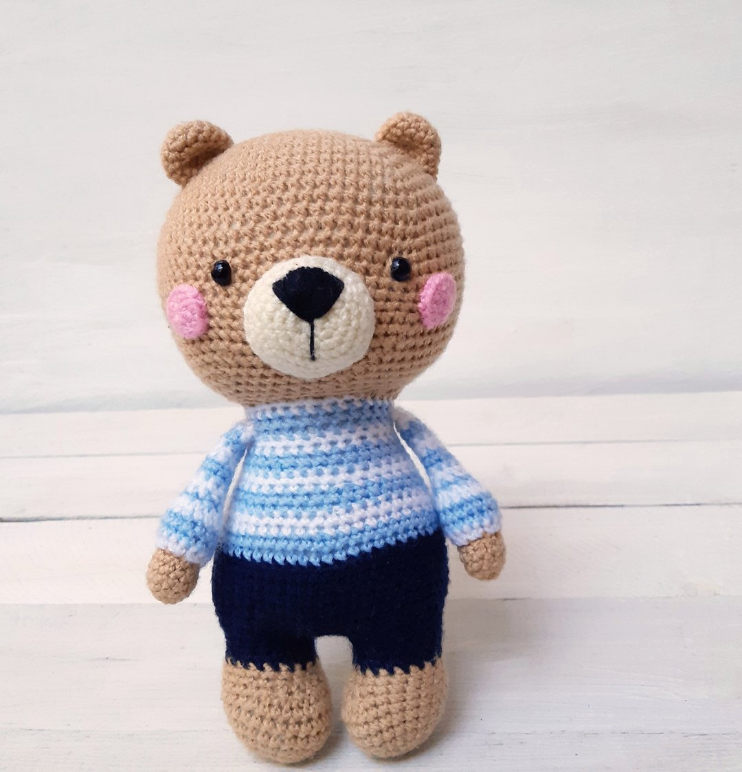 Hand Crochet Michele The Bear Boy Caramel Stuffed Animal Toys Soft Handmade - 玩具/玩偶 - 压克力 金色