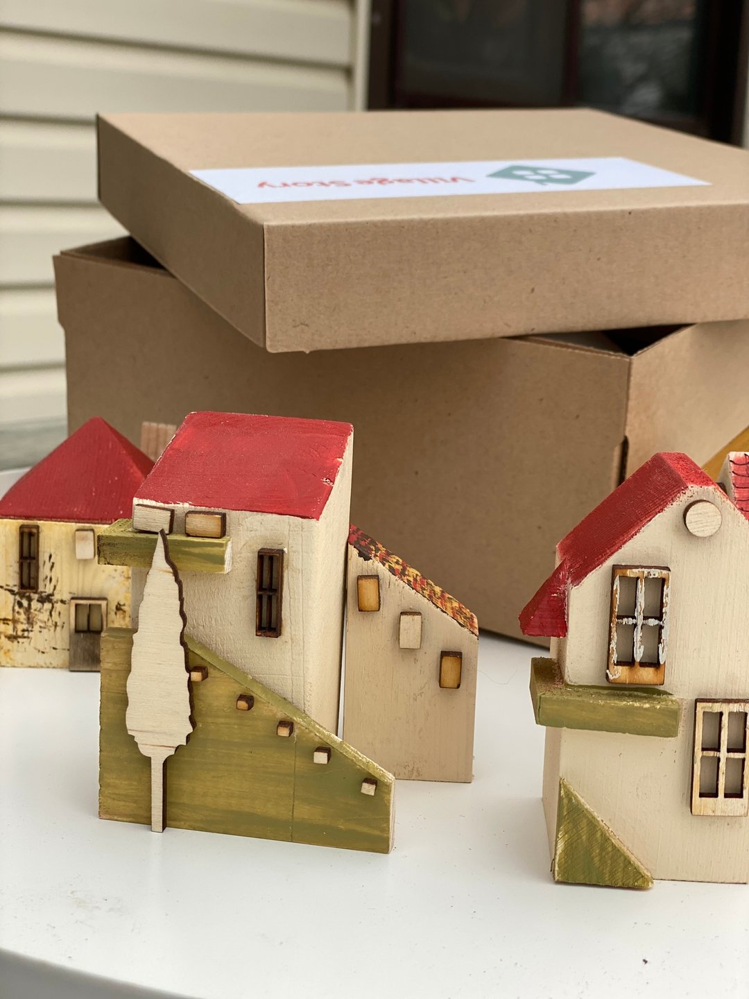 Set of 8 Mediterrane Hand Painted Houses, Home Craft Kit Wood Learning Toy Decor - 插画/绘画/写字 - 木头 咖啡色