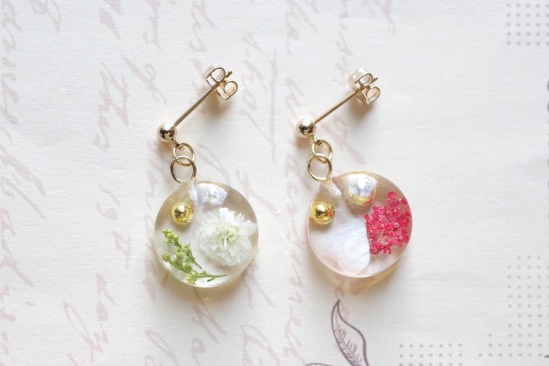 树脂艺术 圆形耳环・那年看见的花 - 耳环/耳夹 - 树脂 红色