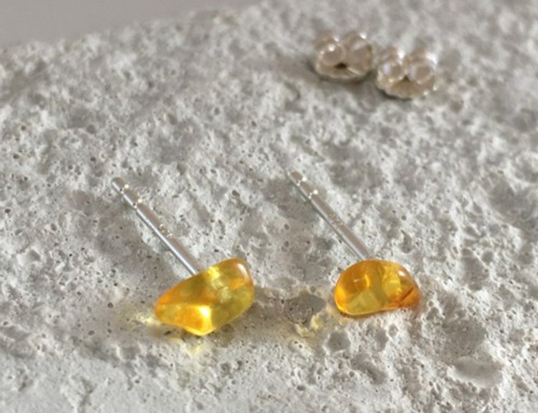 Baltic Sea Agate Ore ◇ SV ◇ Stud Earrings - 耳环/耳夹 - 宝石 
