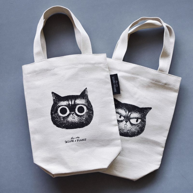 臭猫头双面绢印小提袋 <芝麻/花生/屁屁三款可选> - 侧背包/斜挎包 - 棉．麻 白色