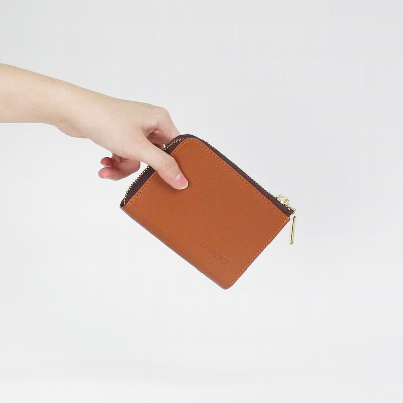 焦糖棕压纹牛皮L型拉链迷你短夹 (防盗刷) 生日 母亲节礼物 - 皮夹/钱包 - 真皮 咖啡色