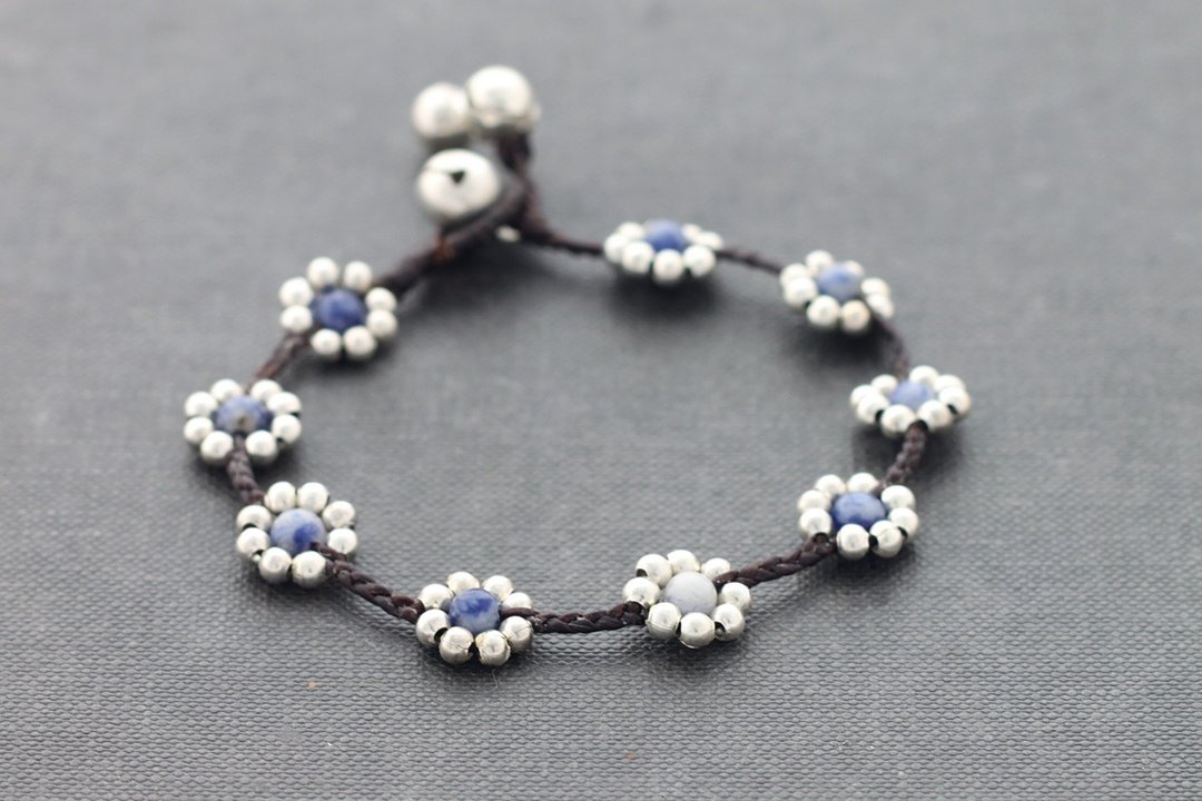 手链手链雏菊Sodalite Sodalite银色串珠手链花Boho - 手链/手环 - 半宝石 蓝色