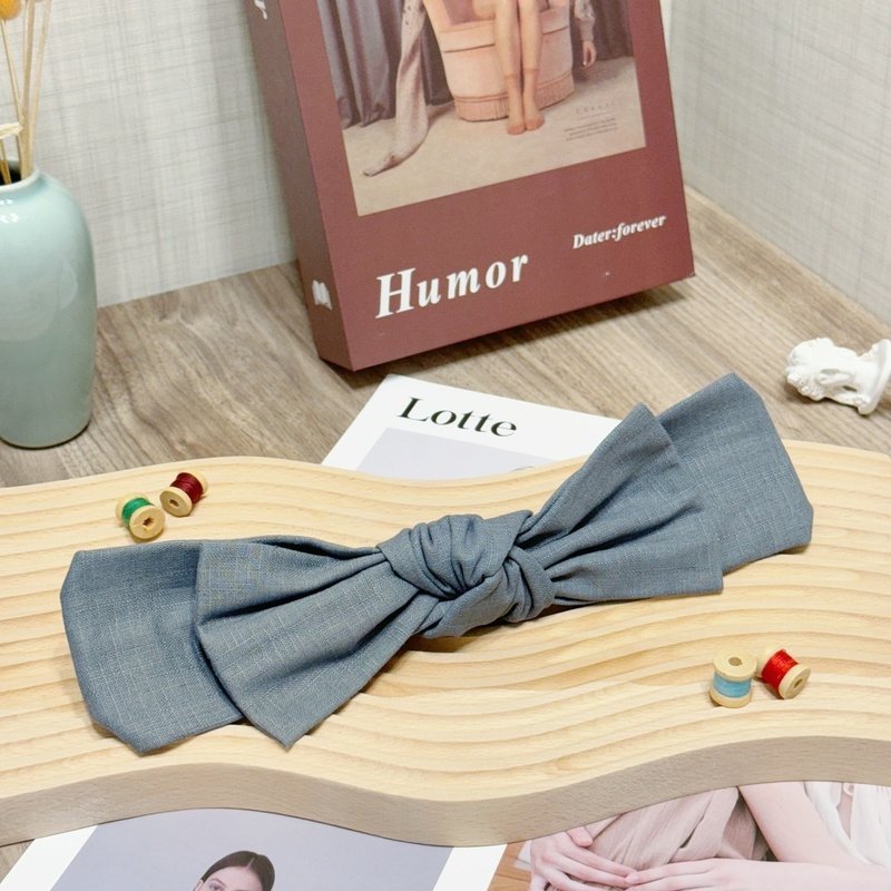【巧妙艺手】灰蓝 手作蝴蝶结发带 - 发带/发箍 - 棉．麻 