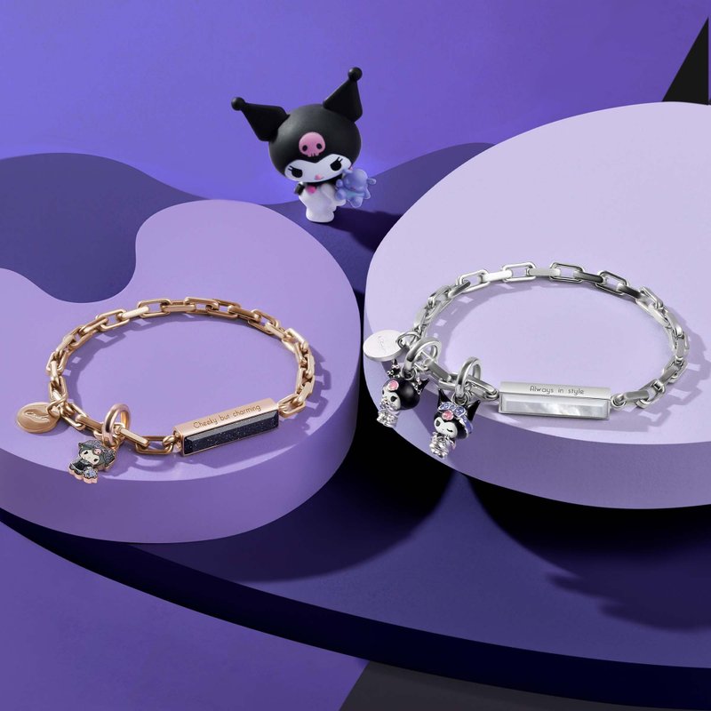 Kuromi 特别版 定制化刻字 方形钢条宝石手链 (2色) - 手链/手环 - 其他金属 银色