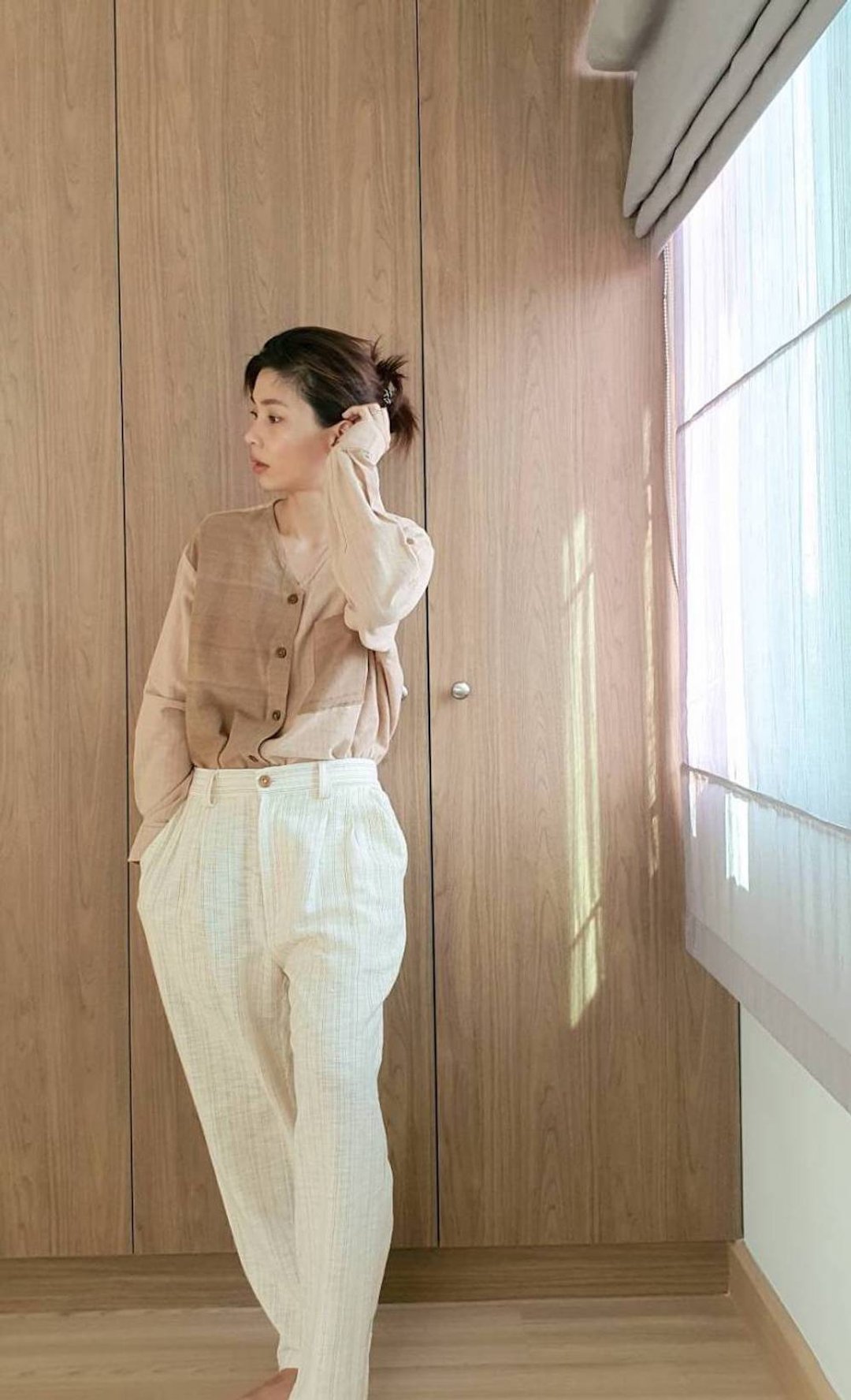 Phing pants striped white - 中性裤装 - 棉 白色