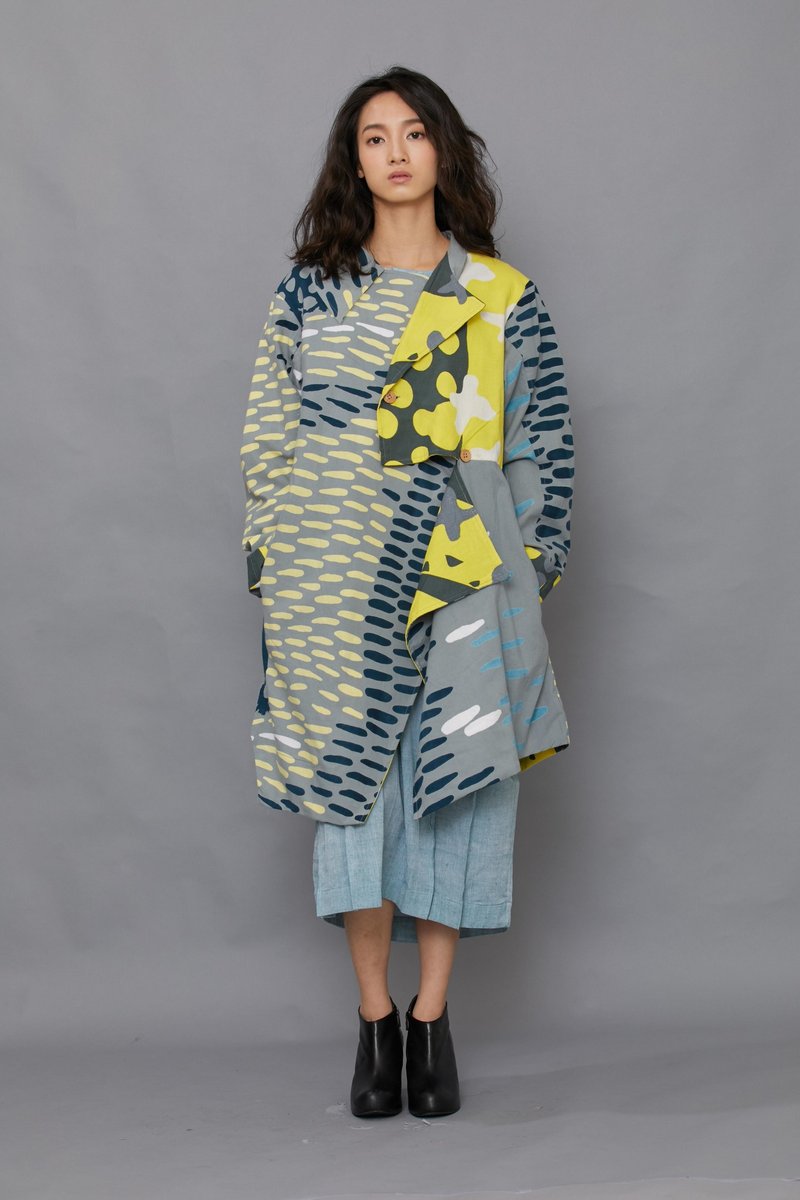 垂领翻襟外套-清晨海平面-公平贸易 - 女装休闲/机能外套 - 棉．麻 蓝色