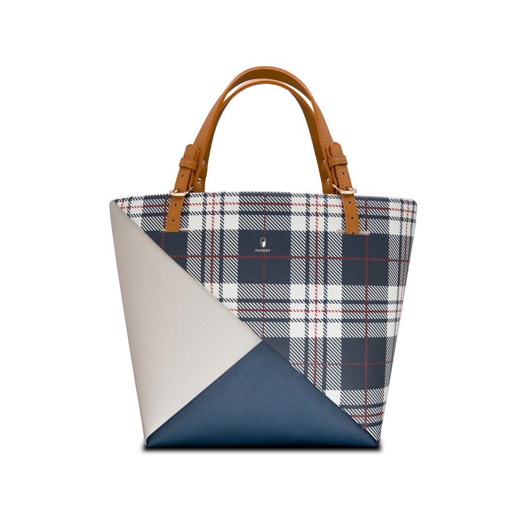 OriTote - Colour Block - Navy Checkered 手提袋 - 手提包/手提袋 - 纸 蓝色