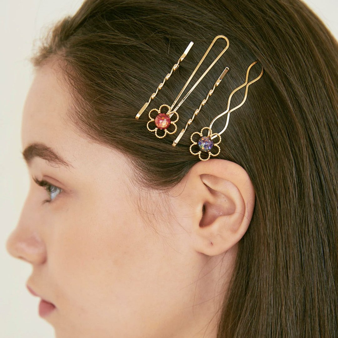 Drawing Flowe Hairpin Set - 发饰 - 玻璃 