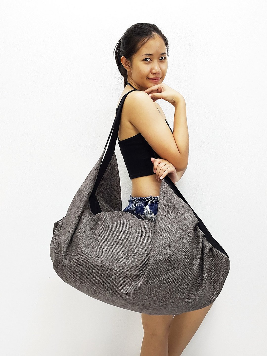 Cotton Bag Backpack Hobo bag boat shape bag Shoulder bag Crossbody Bag - 其他 - 棉 咖啡色