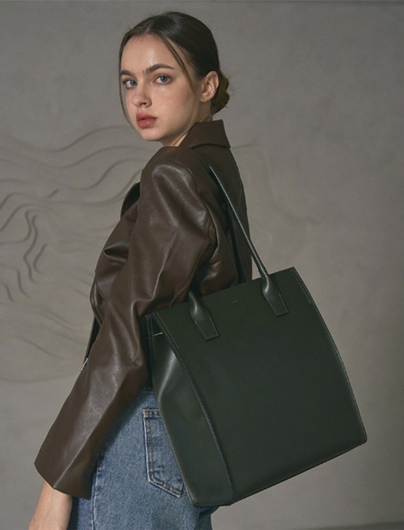 韩国ROSA BAG | 深绿色 | 大容量 手袋 单肩包 - 侧背包/斜挎包 - 人造皮革 绿色