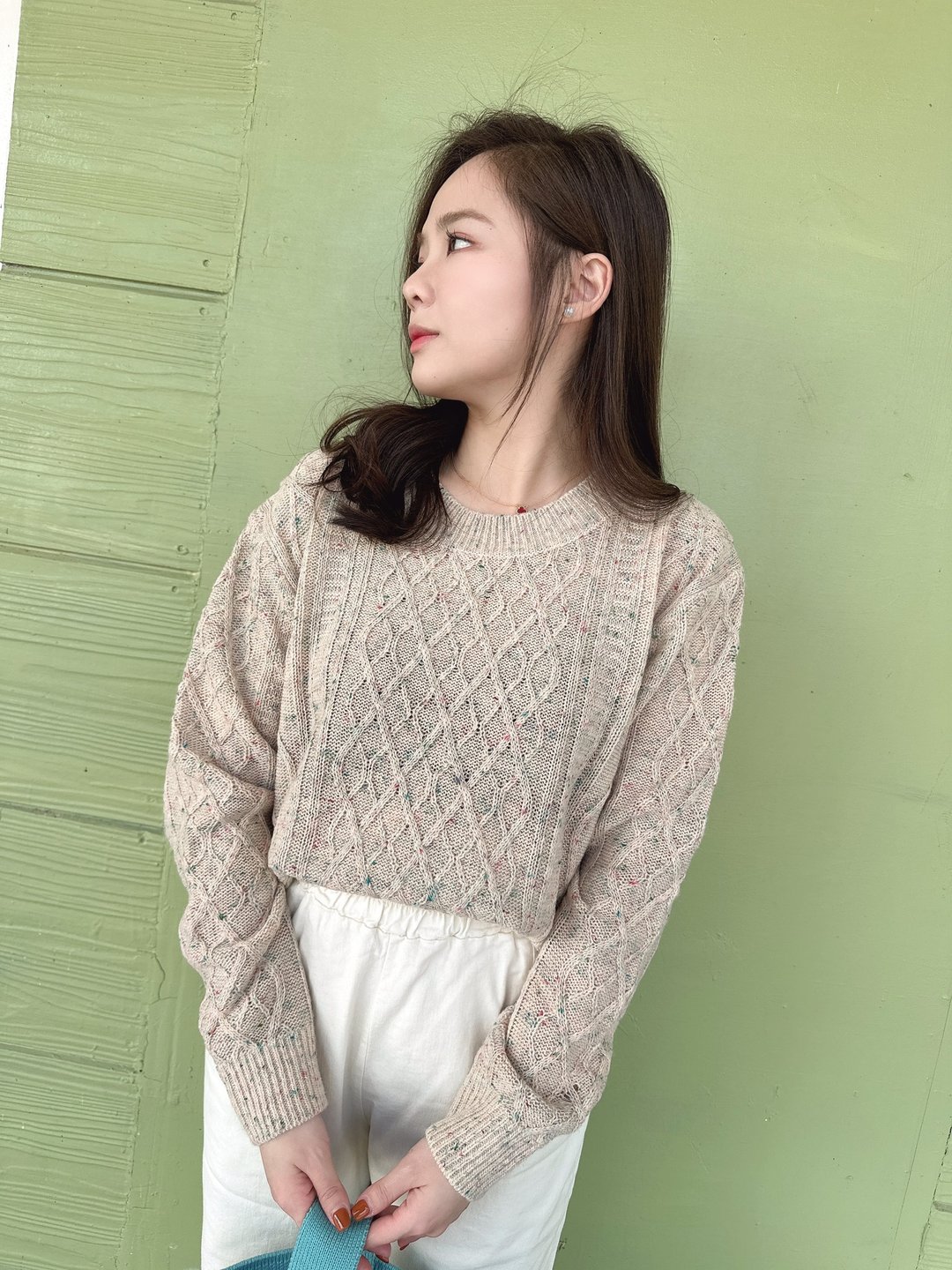 Venus 彩点短针织衫(杏)-台湾制-针织衫-毛衣 - 女装针织衫/毛衣 - 聚酯纤维 
