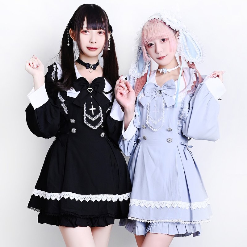 原创量产型歌德圣诗领带双排扣荷叶边长袖洋装短裤套装【JJ2550 - 洋装/连衣裙 - 棉．麻 