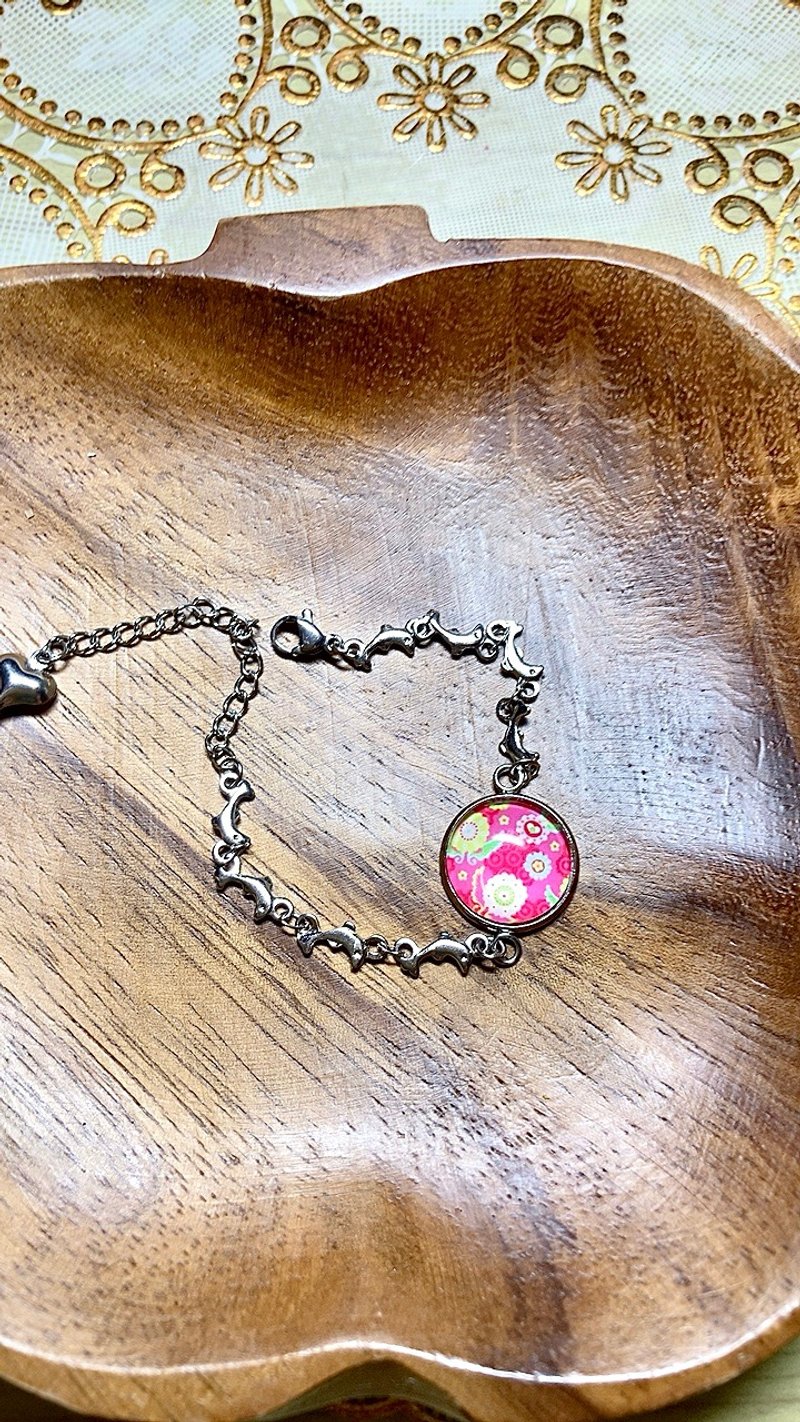 Suzune refreshing flower lover angels and dolphin chain surgical Stainless Steel bracelet - 手链/手环 - 玻璃 粉红色