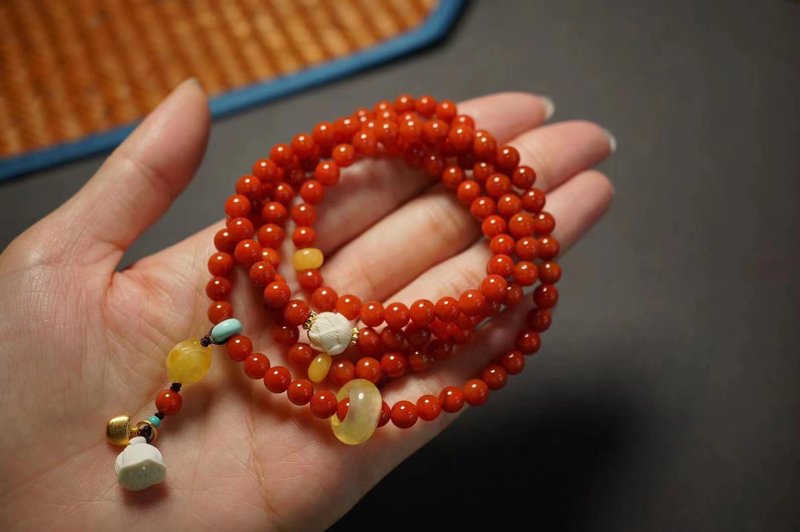 赤玉 原矿川料南红。生命灵数1 - 手链/手环 - 宝石 