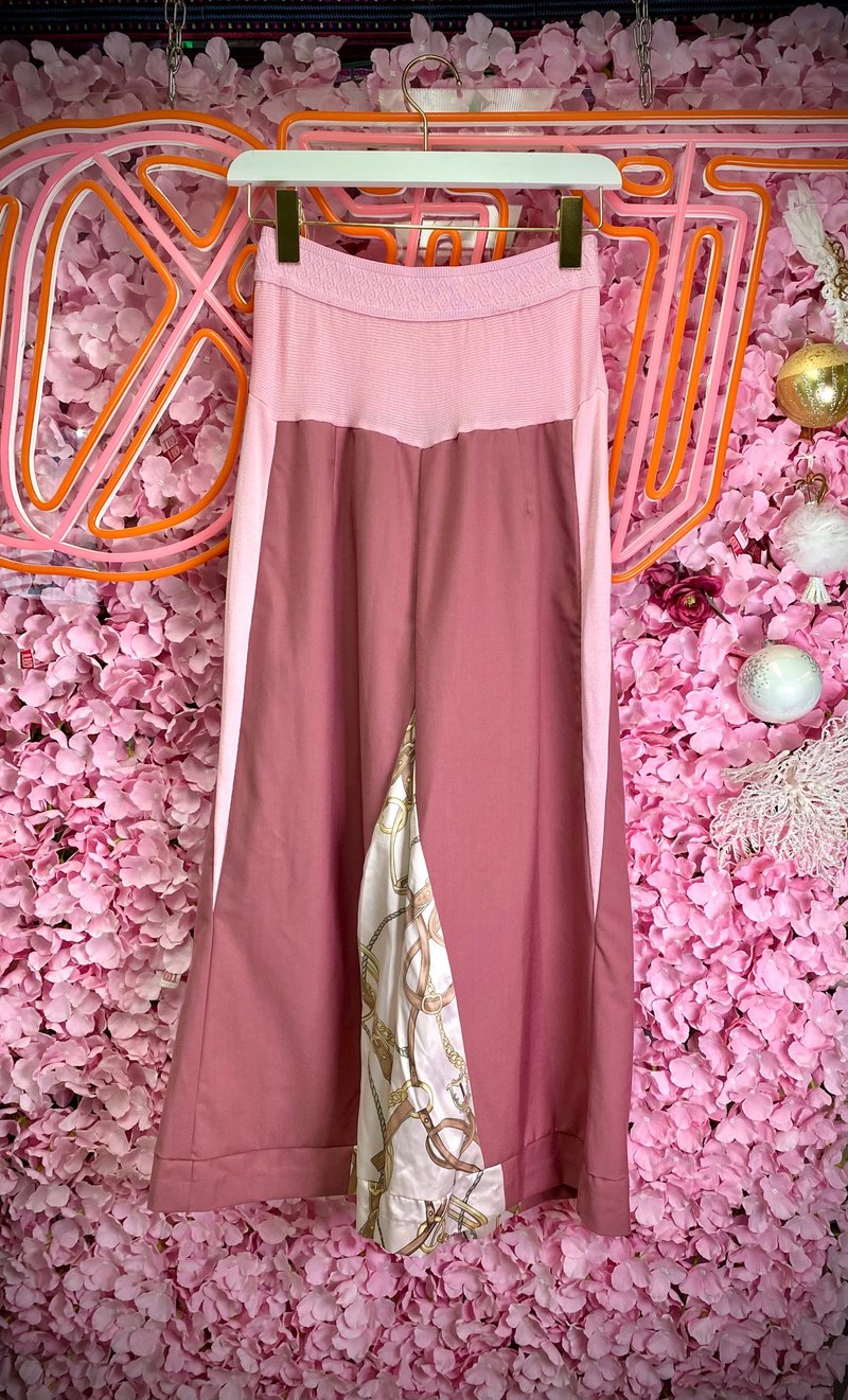 OTT独一无二•桃红色丝巾布针织拼西装布阔裤 - 女装长裤 - 棉．麻 粉红色