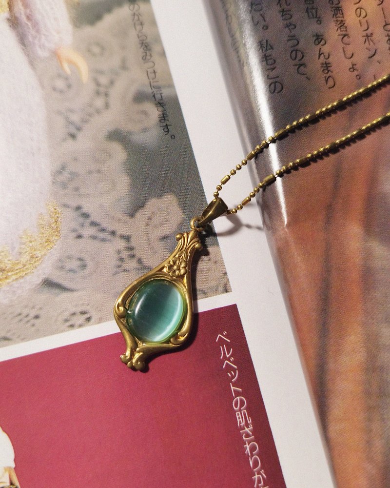 猫眼石颈链 - 黄铜项链【老黄铜】【孤品】 - 项链 - 铜/黄铜 绿色