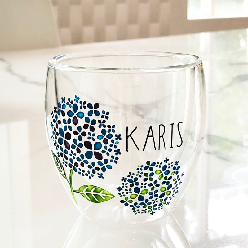 双层玻璃杯 | 绣球花 | 情人礼物、结婚礼物、周年礼物 - 咖啡杯/马克杯 - 玻璃 多色