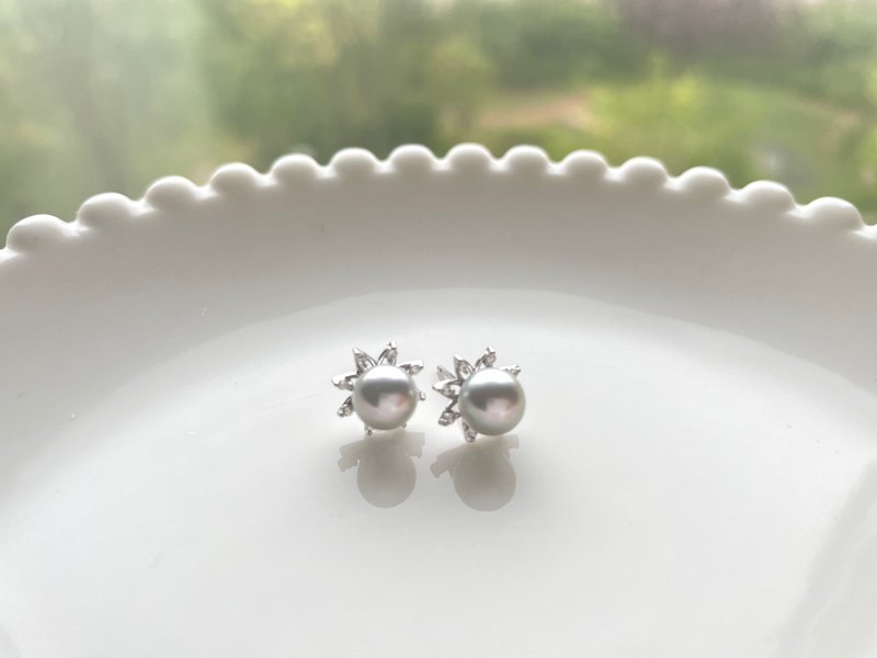真多麻天然海水珍珠 纯银耳环耳针 - 耳环/耳夹 - 珍珠 透明