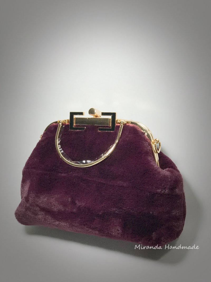 Mirandahandmade 方扣口金包/ 斜背包 - 侧背包/斜挎包 - 棉．麻 紫色