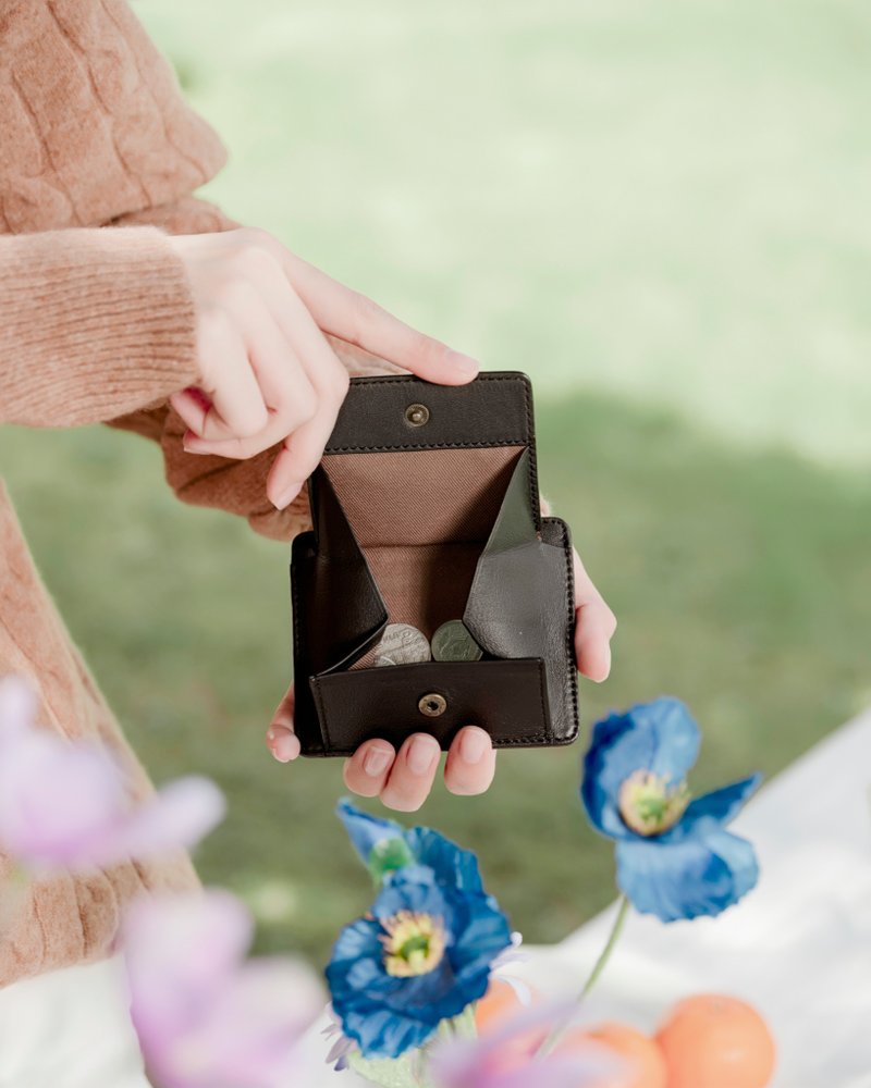 Gil (黑色)：多卡夹、迷你钱包、柔软牛皮、零钱袋 - 皮夹/钱包 - 真皮 黑色