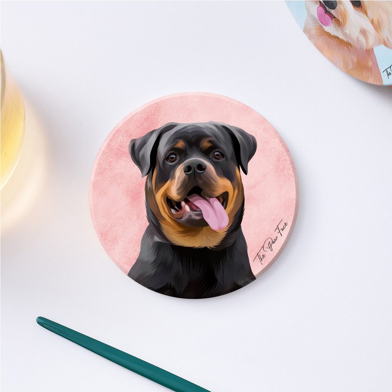 洛威拿 罗威纳 狗狗-圆型陶瓷吸水杯垫/动物/居家用品 - 杯垫 - 陶 