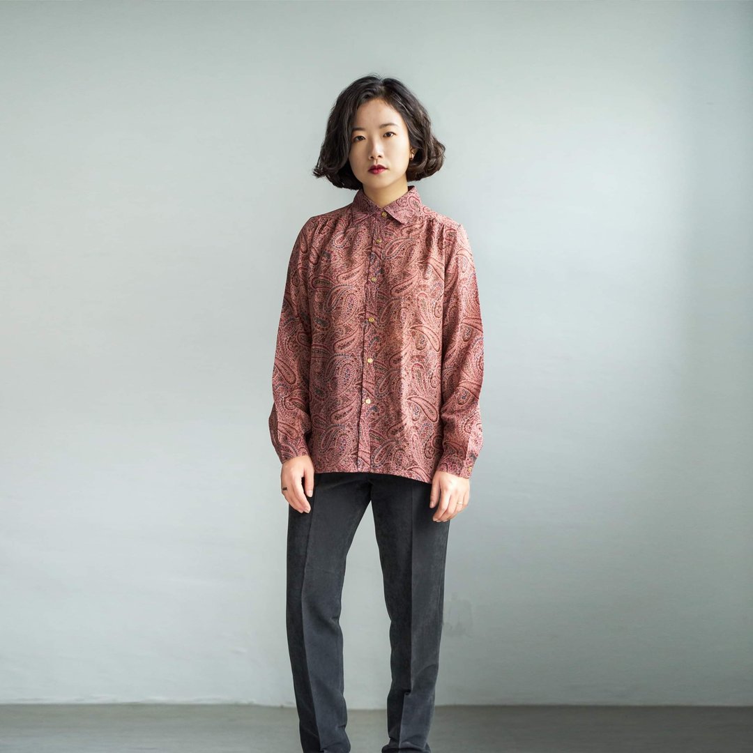 变形虫红/日本古着衬衫 - 女装衬衫 - 聚酯纤维 