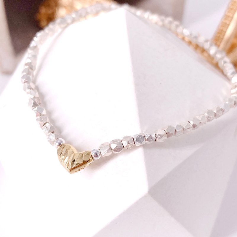 纯银 金爱心 S925  银珠手链 - 手链/手环 - 纯银 银色