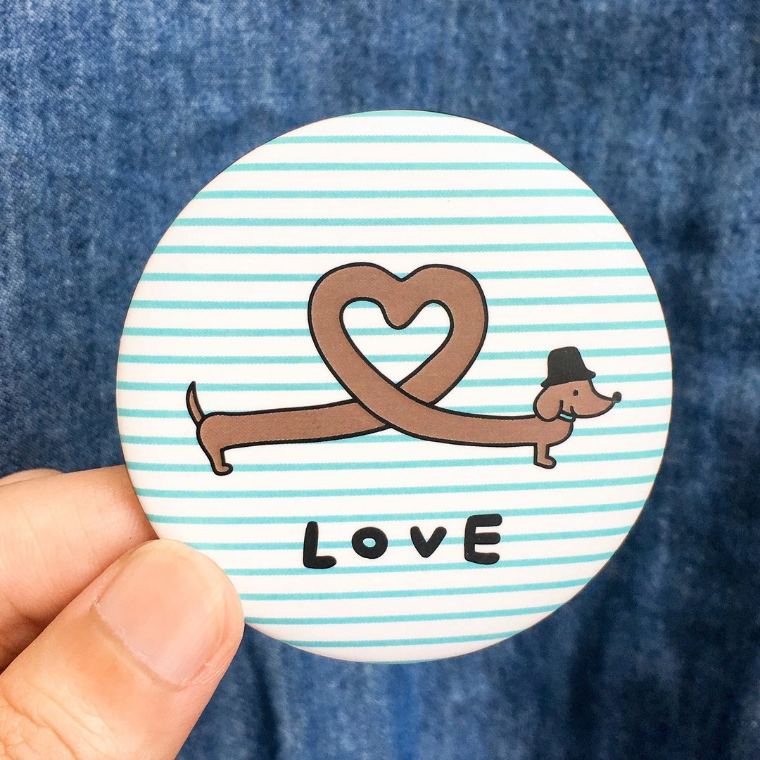 腊肠狗LOVE条纹大(磁铁)胸章 - 徽章/别针 - 塑料 蓝色