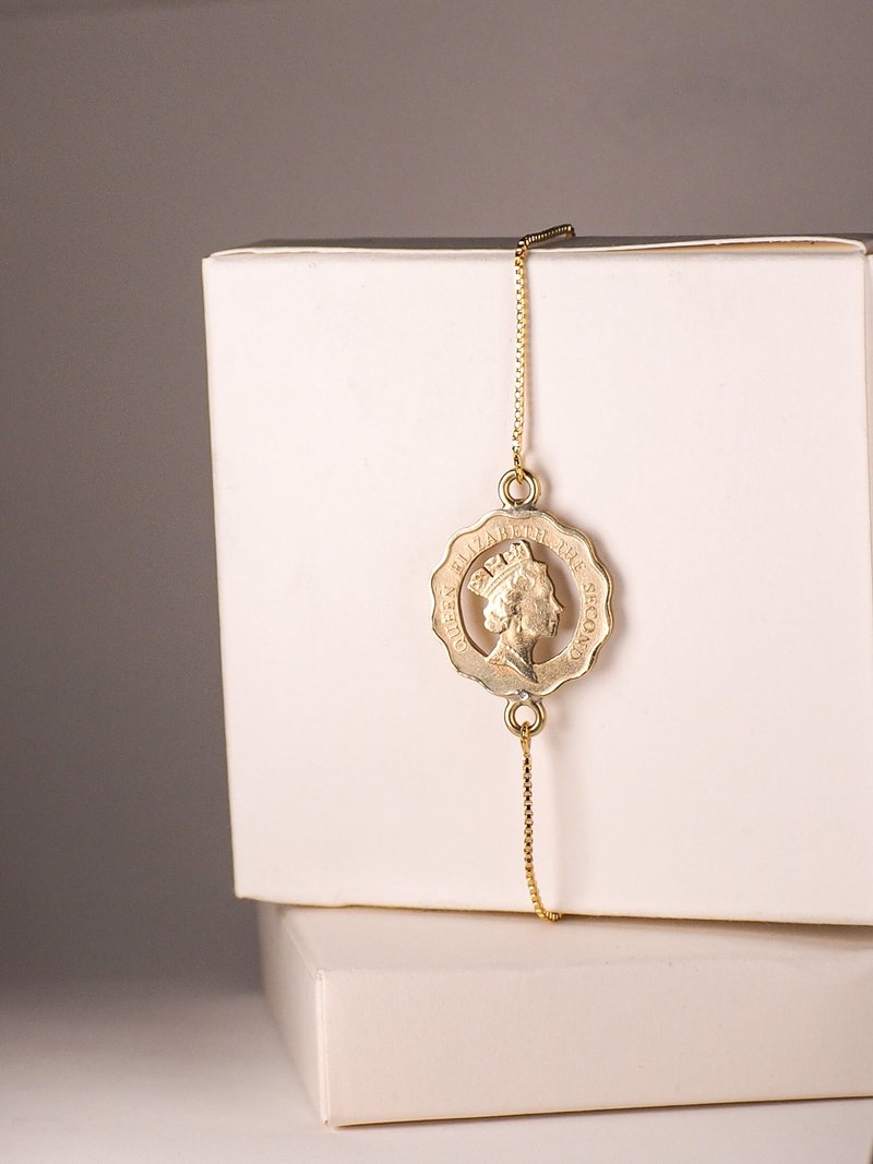 香港两毫硬币 英女皇头像剪影手链 - 手链/手环 - 铜/黄铜 金色