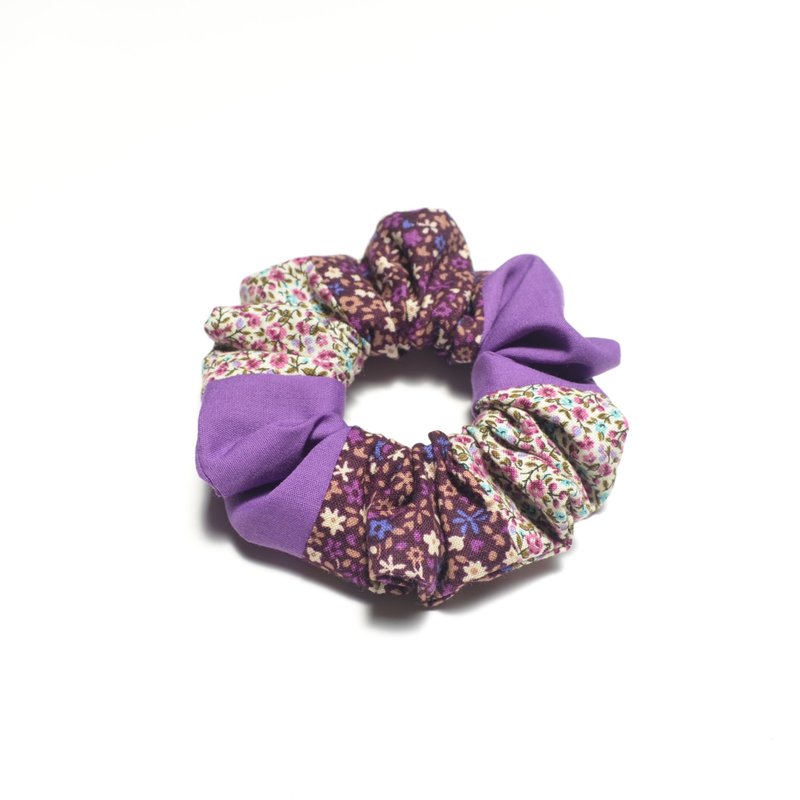 紫色小碎花拼接发圈 - D款 大肠发圈 发束 甜甜圈 大肠圈 质感 - 发饰 - 棉．麻 紫色