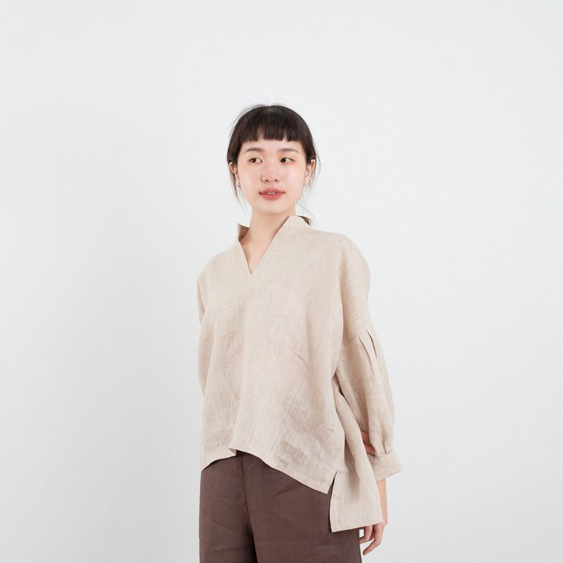 Beige Linen Blouse - 女装上衣 - 亚麻 咖啡色