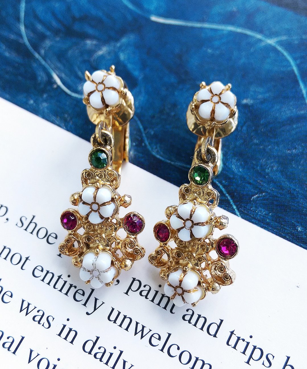 Vintage Jewelry 西洋古董饰品 FLORENZA 浪漫繁星花朵 夹式耳环 - 耳环/耳夹 - 其他金属 金色
