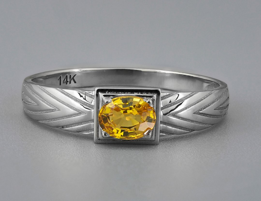 14 K Gold Mens Ring with Sapphire. Gold ring for men with sapphire. - 戒指 - 贵金属 金色