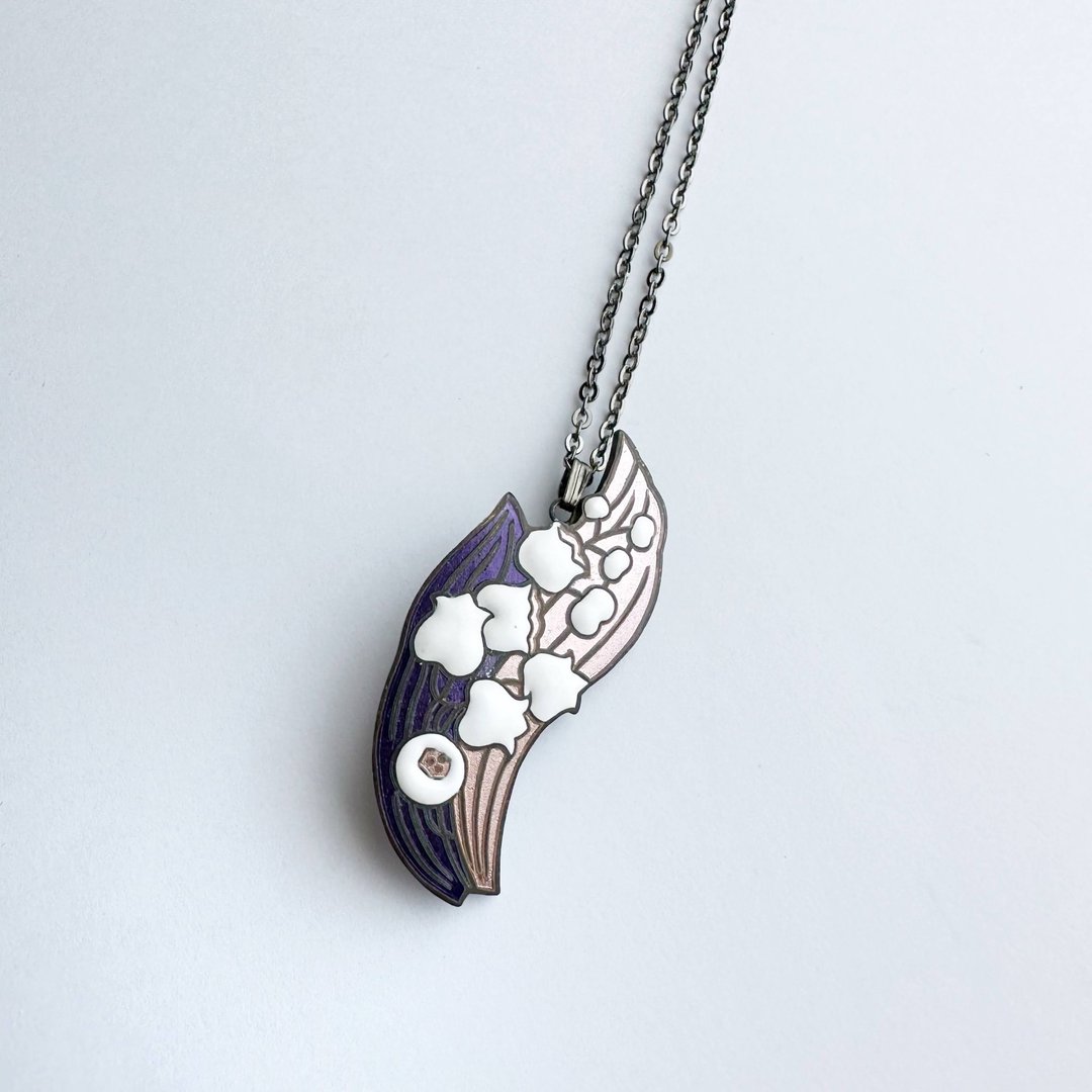 Lily of the valley [Purple] Cloisonne pendant Red copper metal cloisonne - 项链 - 玻璃 紫色