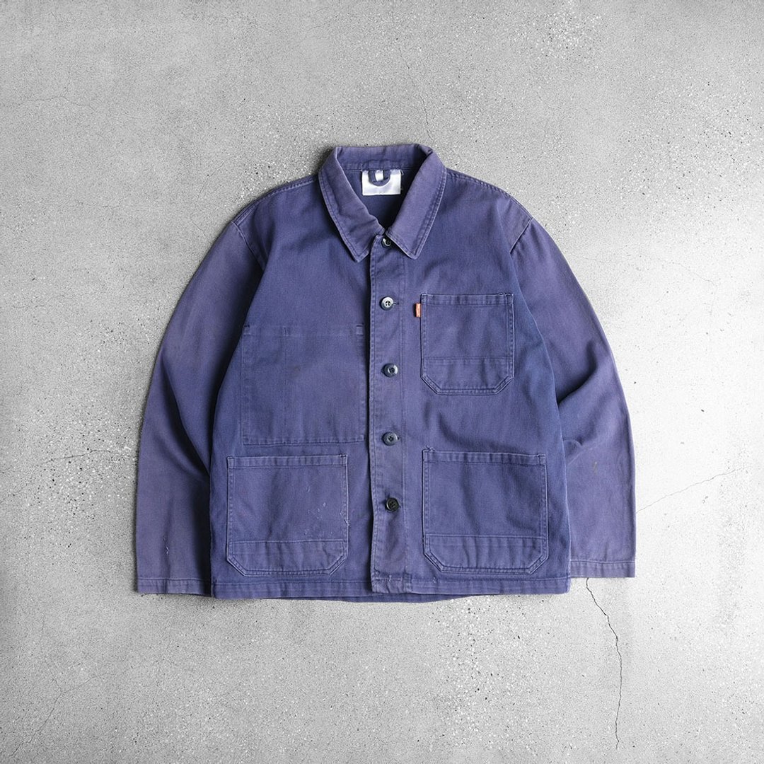 欧洲蓝染工装外套 / Vintage 古着 - 男装外套 - 棉．麻 蓝色